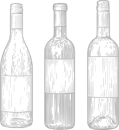 hand drawing sktech of three wine bottles