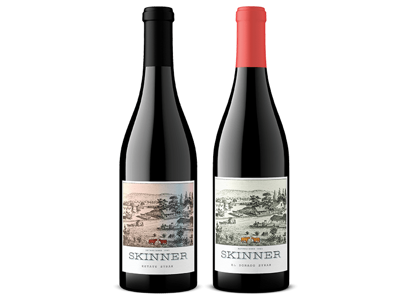 Two bottles of Skinner red wine including Estate Syrah and El Dorado Syrah